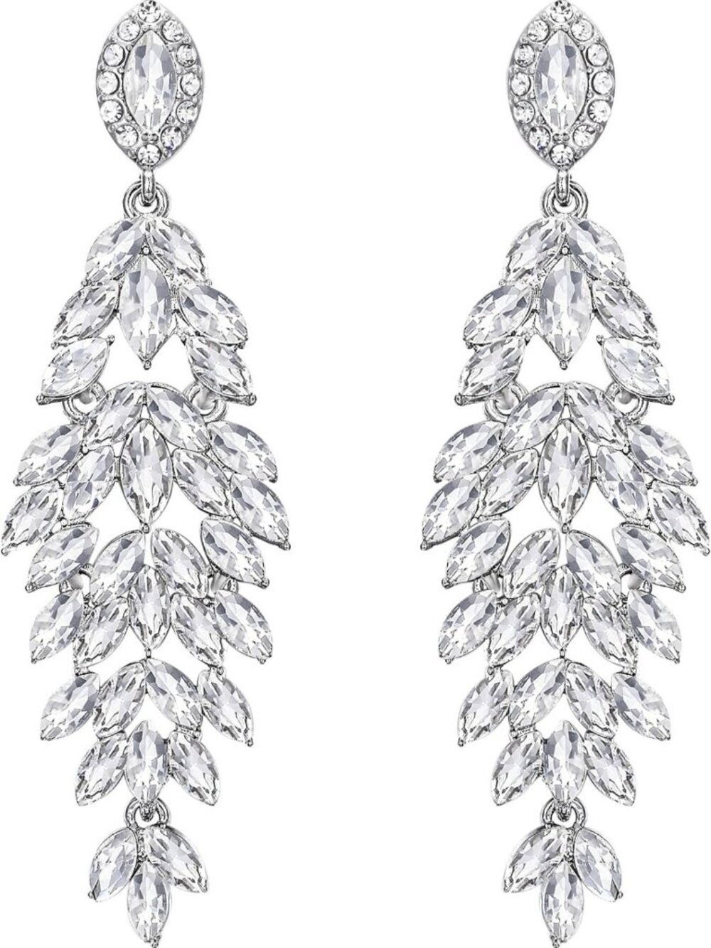 Elegant Crystal Leaf Cluster Chandelier Earrings for Weddings & Special